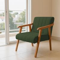 Kit 2 Poltronas Decorativa Com Braço Em Madeira Maciça Livia Linho Verde - 2