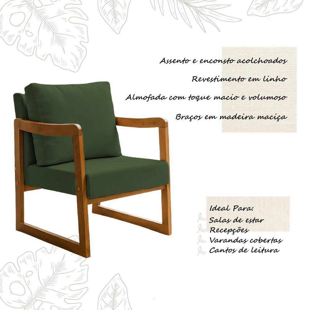 Kit 2 Poltronas Decorativa Com Braço Em Madeira Maciça Alice Linho Verde - 3