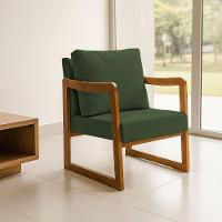 Kit 2 Poltronas Decorativa Com Braço Em Madeira Maciça Alice Linho Verde - 2