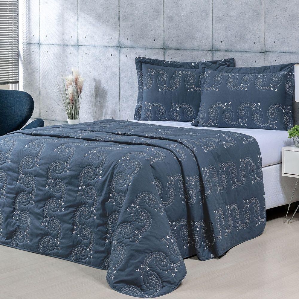 Cobre Leito + Jogo De Cama 7 Peças Queen Percal 200 Fios Mistral 100% Algodão - Topázio - 3