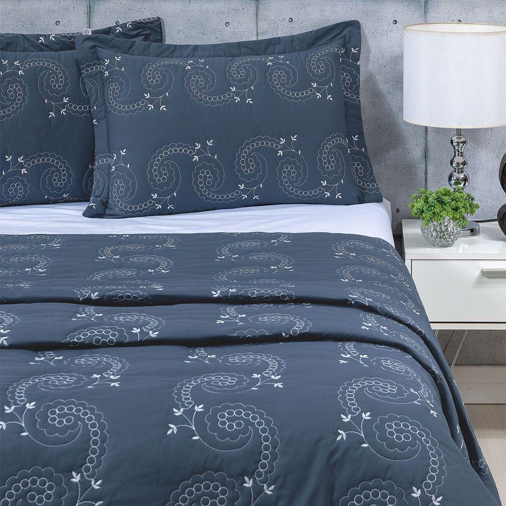 Cobre Leito + Jogo De Cama 7 Peças Queen Percal 200 Fios Mistral 100% Algodão - Topázio - 5