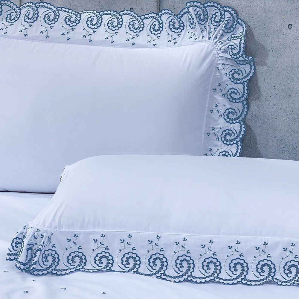 Cobre Leito + Jogo De Cama 7 Peças Queen Percal 200 Fios Mistral 100% Algodão - Topázio - 7