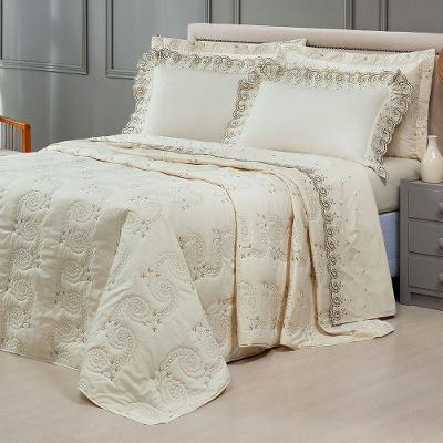 Cobre Leito + Jogo De Cama 7 Peças Queen Percal 200 Fios Mistral 100% Algodão - Palha