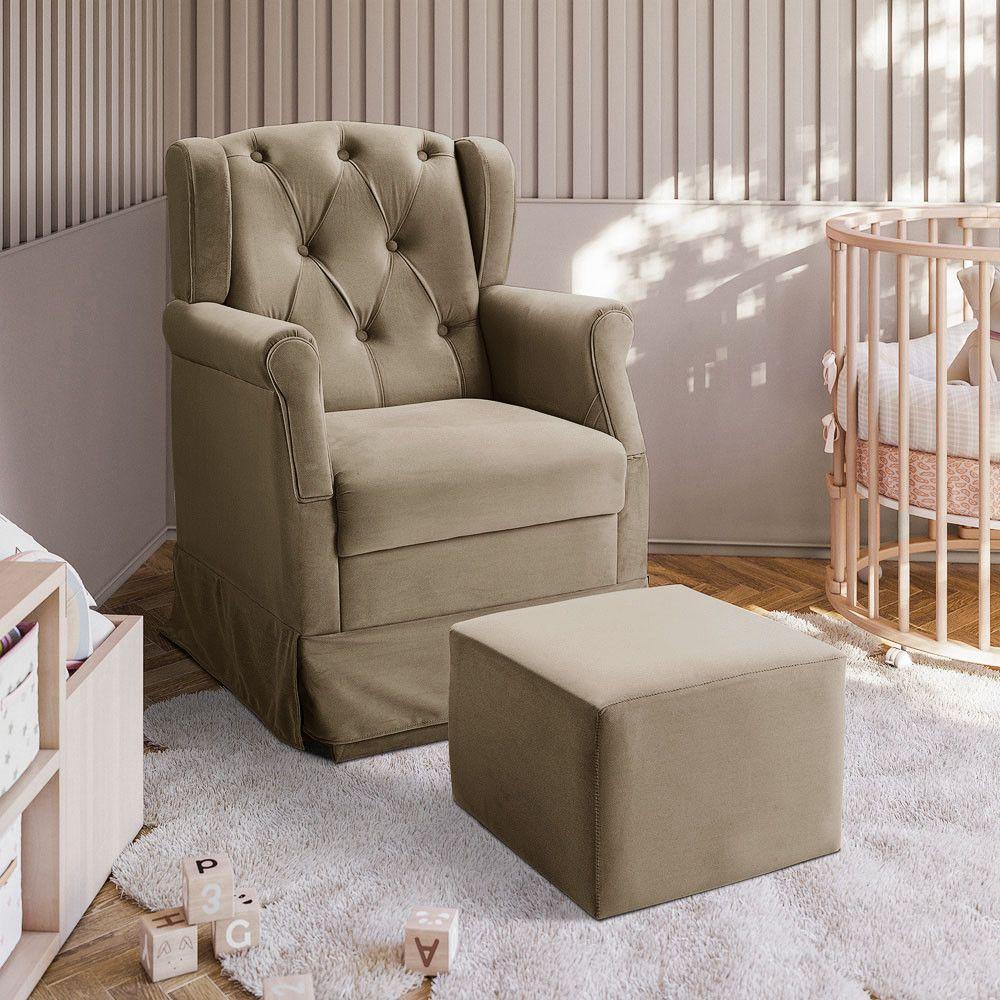 Poltrona De Amamentação Balanço Ternura Puff Suede Bege Bege - 1