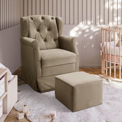Poltrona De Amamentação Balanço Ternura Puff Suede Bege Bege
