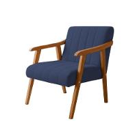 Poltrona Decorativa Com Braço Em Madeira Maciça Livia Linho Azul - 2