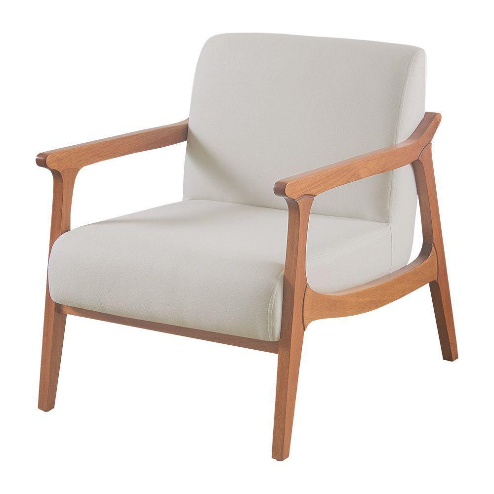 Poltrona Hortência Em Linho Com Base De Madeira Cor Bege Claro 2372 - 1