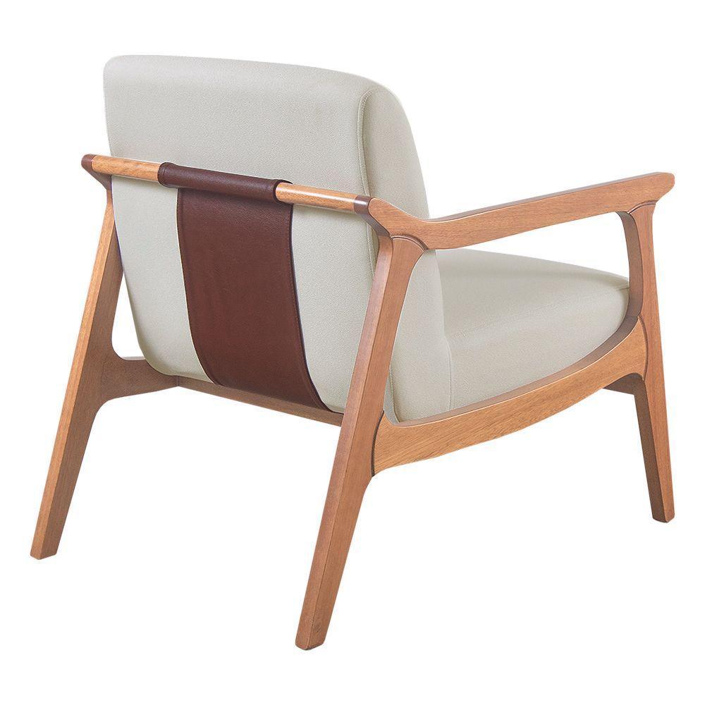 Poltrona Hortência Em Linho Com Base De Madeira Cor Bege Claro 2372 - 2