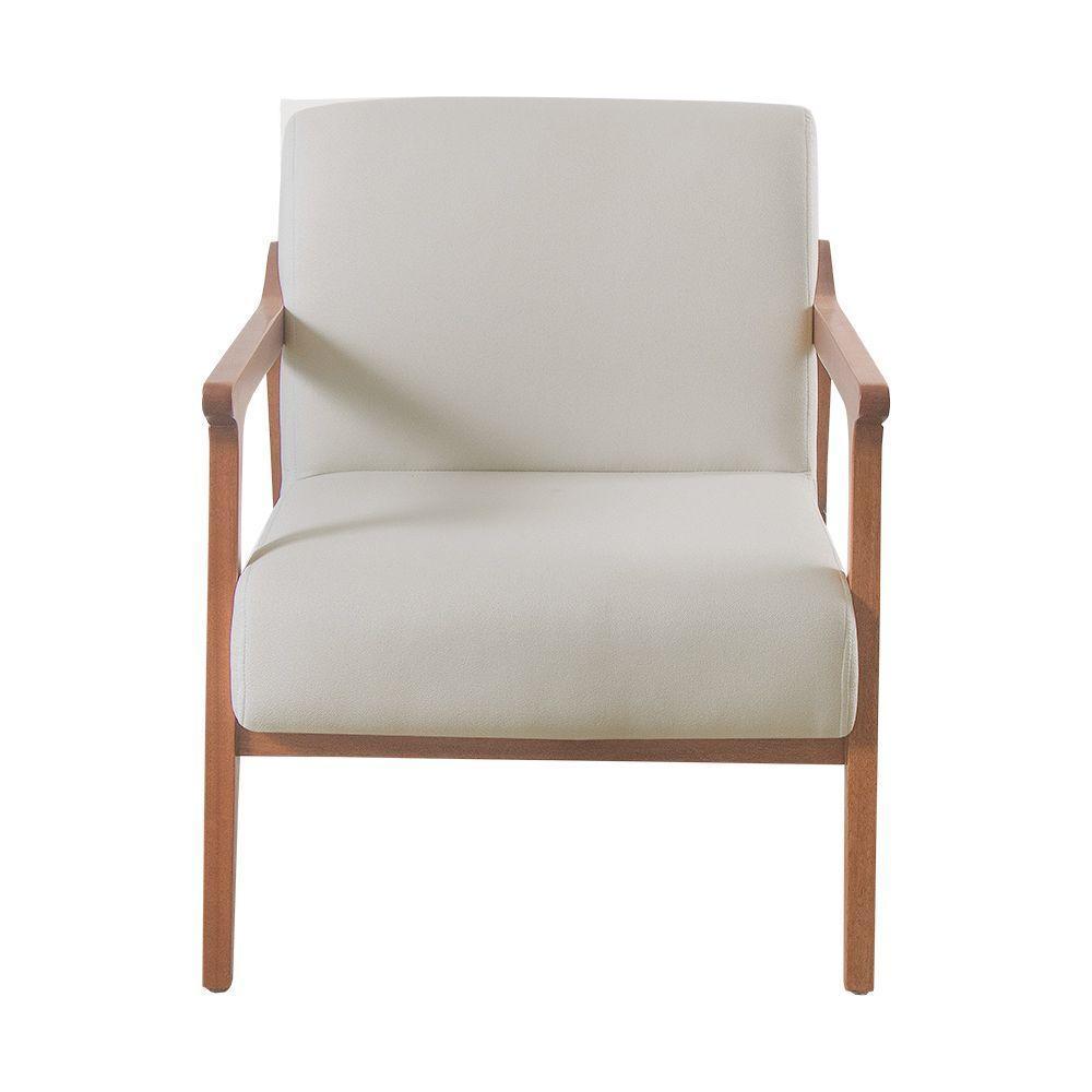 Poltrona Hortência Em Linho Com Base De Madeira Cor Bege Claro 2372 - 4