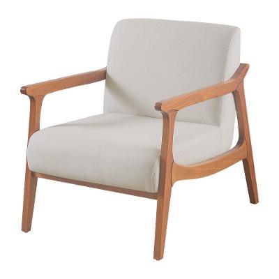 Poltrona Hortência Em Linho Com Base De Madeira Cor Bege Claro 2372