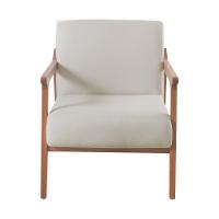 Poltrona Hortência Em Linho Com Base De Madeira Cor Bege Claro 2372