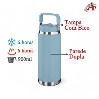 Garrafa Térmica Azul Em Aço Inox 900ml Com Alça - Parede Dupla E Isolamento Térmico - 3