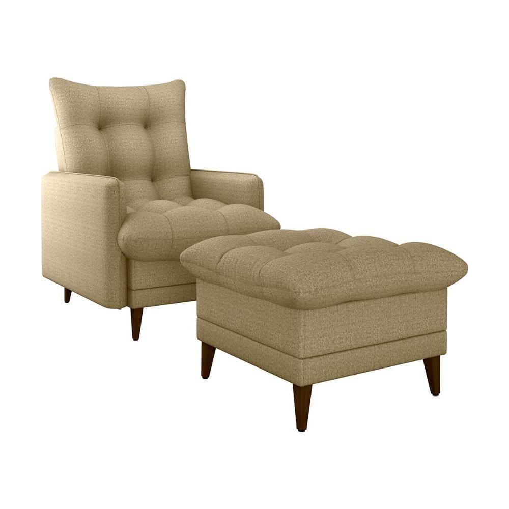 Poltrona De Amamentação Com Puff Montreal Suede Areia Matrix Linho Areia - 1