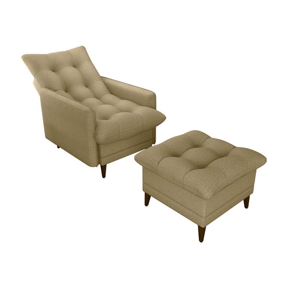 Poltrona De Amamentação Com Puff Montreal Suede Areia Matrix Linho Areia - 2