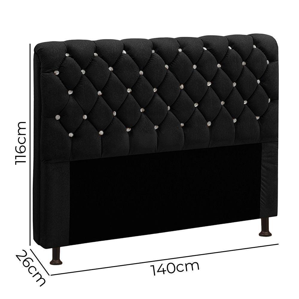 Cabeceira Para Cama Casal Box 140 Cm Fernanda Veludo Preto Preto - 5
