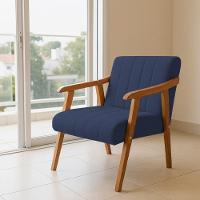 Kit 2 Poltronas Decorativa Com Braço Em Madeira Maciça Livia Linho Azul - 2