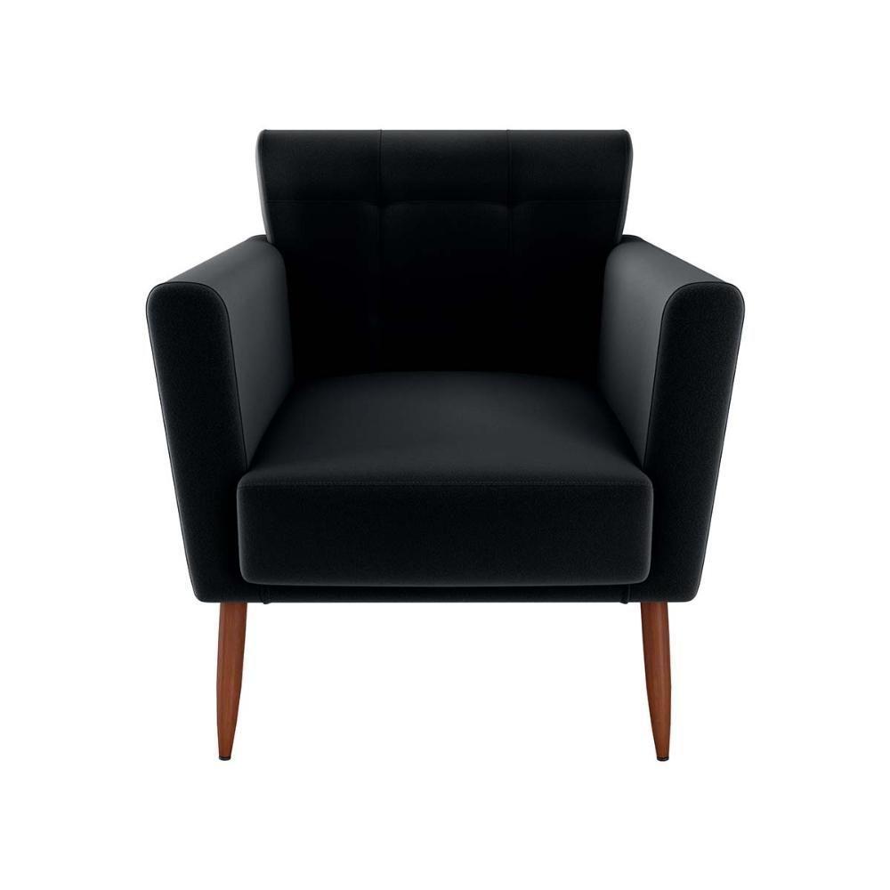 Poltrona Decorativa Confortável Pés Em Madeira Maciça Cancun Veludo Preto Matrix Veludo Preto - 2