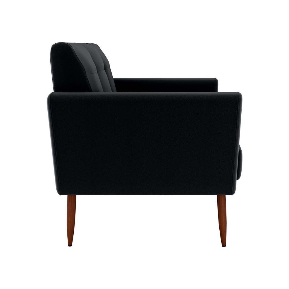 Poltrona Decorativa Confortável Pés Em Madeira Maciça Cancun Veludo Preto Matrix Veludo Preto - 3