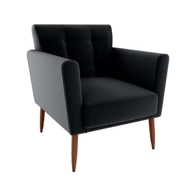 Poltrona Decorativa Confortável Pés Em Madeira Maciça Cancun Veludo Preto Matrix Veludo Preto