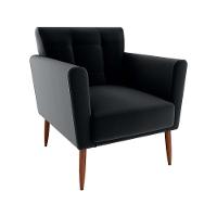 Poltrona Decorativa Confortável Pés Em Madeira Maciça Cancun Veludo Preto Matrix Veludo Preto - 1