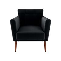 Poltrona Decorativa Confortável Pés Em Madeira Maciça Cancun Veludo Preto Matrix Veludo Preto - 2