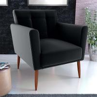 Poltrona Decorativa Confortável Pés Em Madeira Maciça Cancun Veludo Preto Matrix Veludo Preto - 5