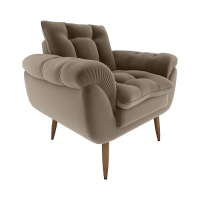 Poltrona Decorativa Confortável Pés Em Madeira Maciça Xangai Veludo Cappucino Matrix Veludo Capuccino