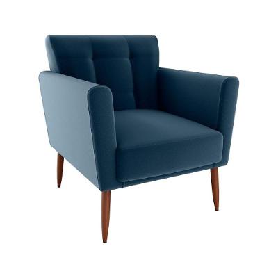 Poltrona Decorativa Confortável Pés Em Madeira Maciça Cancun Veludo Azul Matrix Veludo Azul