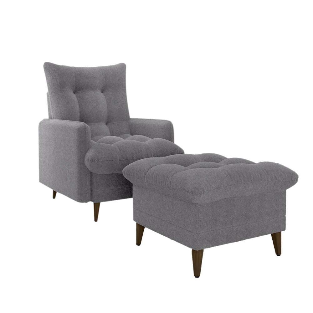 Poltrona De Amamentação Com Puff Montreal Suede Cinza Matrix Boucle Cinza - 1