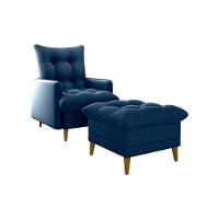 Poltrona De Amamentação Com Puff Montreal Suede Azul Matrix Suede Azul - 1