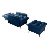 Poltrona De Amamentação Com Puff Montreal Suede Azul Matrix Suede Azul - 6