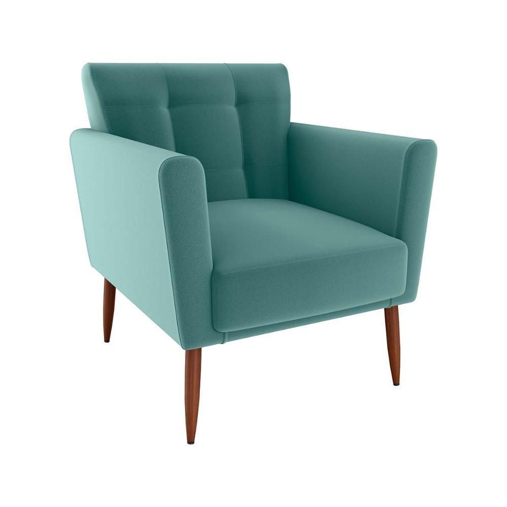 Poltrona Decorativa Confortável Pés Em Madeira Maciça Cancun Sintetico Verde Menta Matrix Veludo Verde Menta - 1