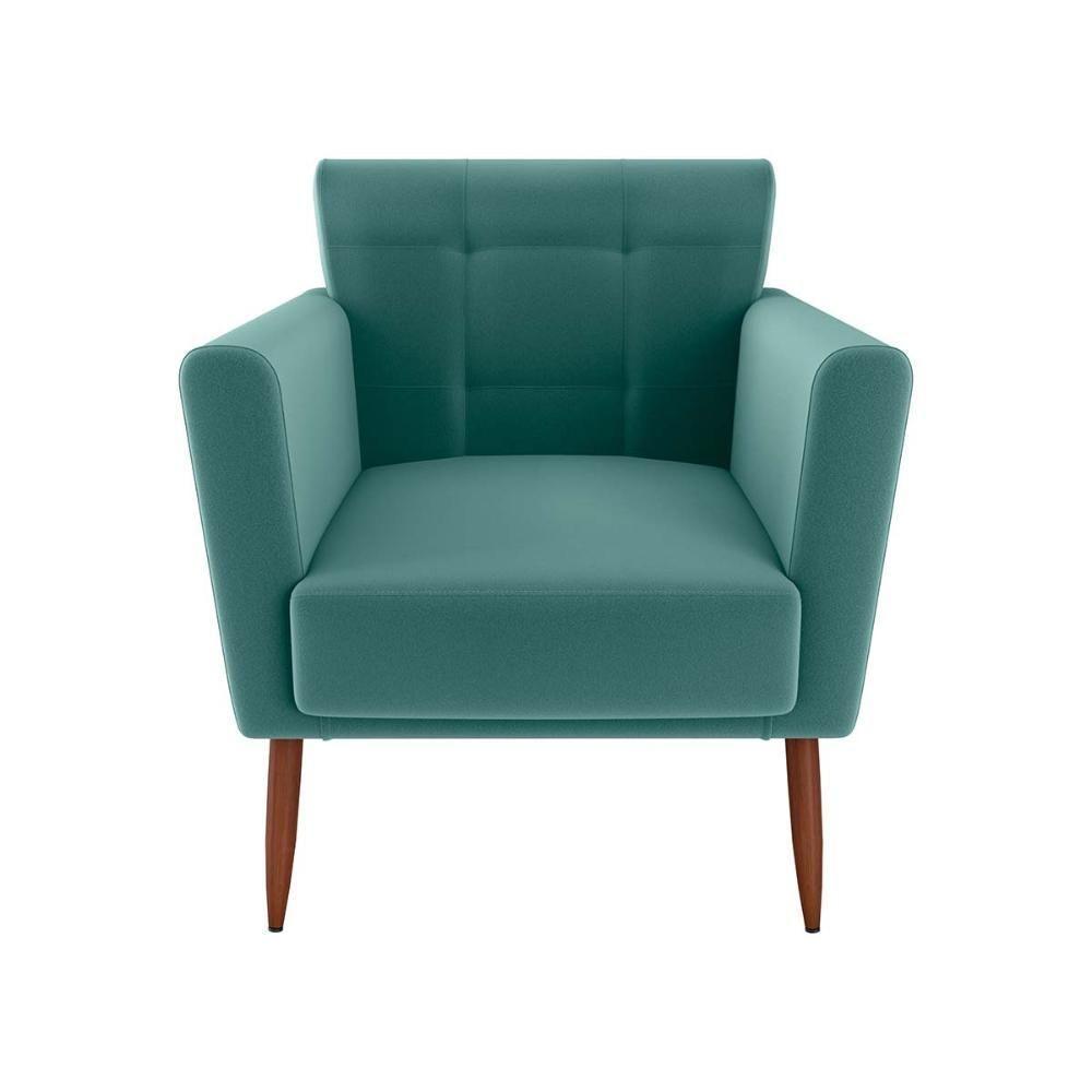 Poltrona Decorativa Confortável Pés Em Madeira Maciça Cancun Sintetico Verde Menta Matrix Veludo Verde Menta - 2