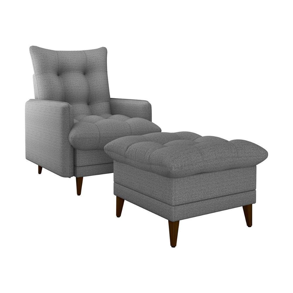 Poltrona De Amamentação Com Puff Montreal Suede Cinza Matrix Linho Milleniun Saturno Cinza - 1