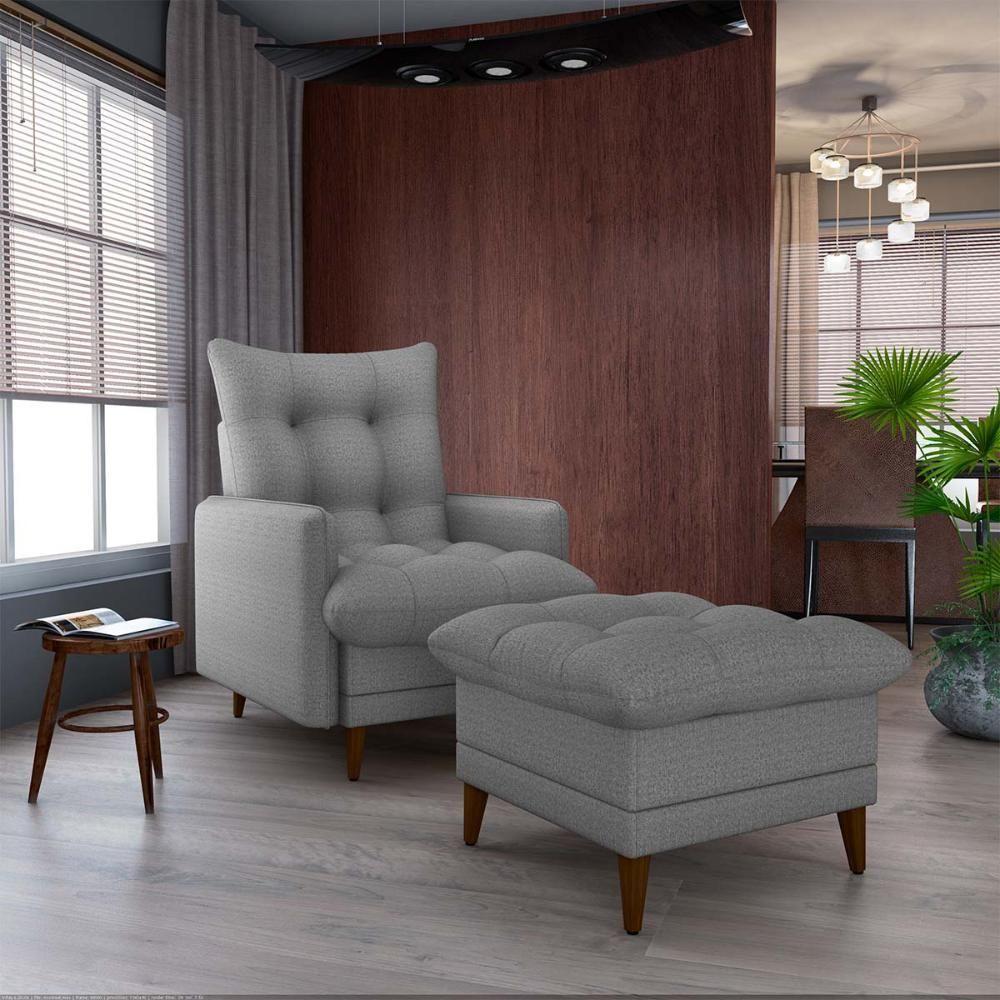 Poltrona De Amamentação Com Puff Montreal Suede Cinza Matrix Linho Milleniun Saturno Cinza - 9