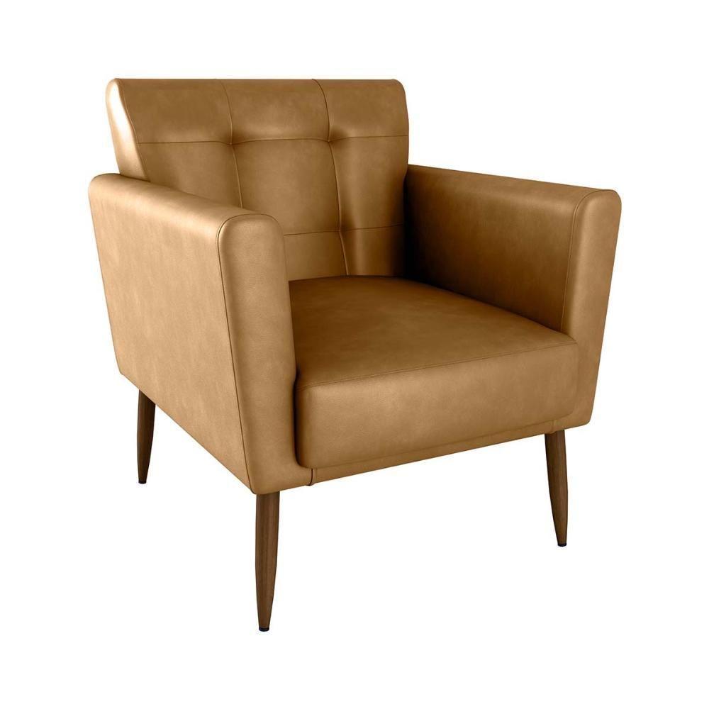 Poltrona Decorativa Confortável Pés Em Madeira Maciça Cancun Sintetico Caramelo Matrix Sintetico Caramelo - 1