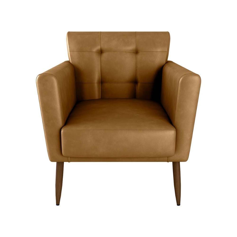 Poltrona Decorativa Confortável Pés Em Madeira Maciça Cancun Sintetico Caramelo Matrix Sintetico Caramelo - 3