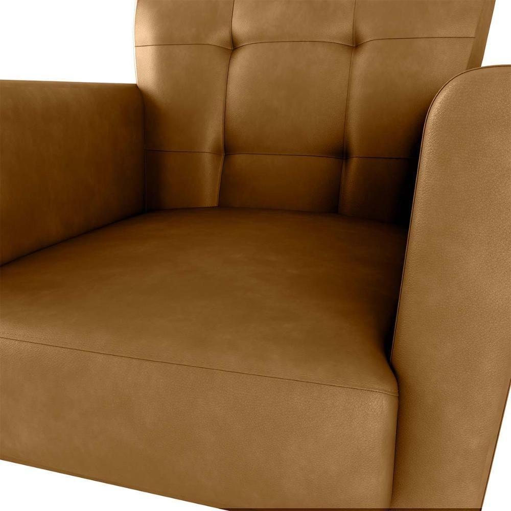 Poltrona Decorativa Confortável Pés Em Madeira Maciça Cancun Sintetico Caramelo Matrix Sintetico Caramelo - 4