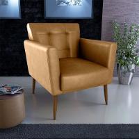 Poltrona Decorativa Confortável Pés Em Madeira Maciça Cancun Sintetico Caramelo Matrix Sintetico Caramelo - 2