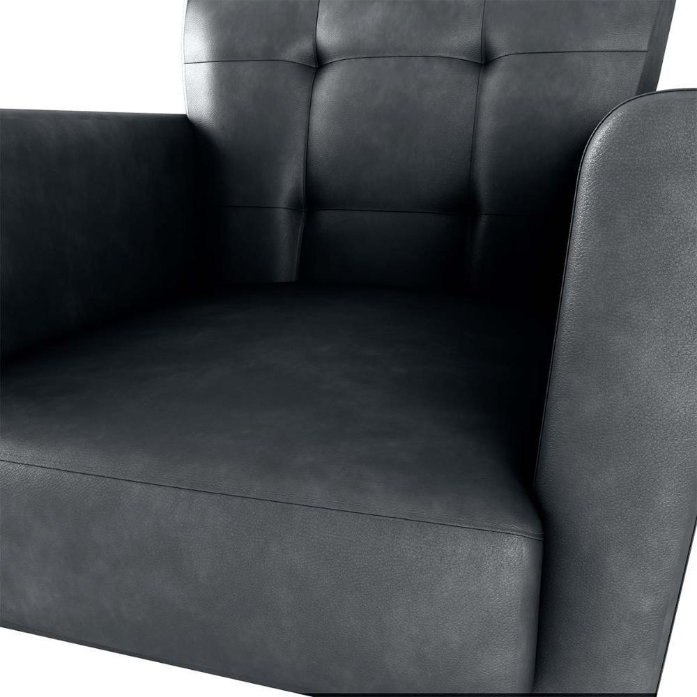 Poltrona Decorativa Confortável Pés Em Madeira Maciça Cancun Sintetico Preto Matrix Sintetico Rustico Preto - 3