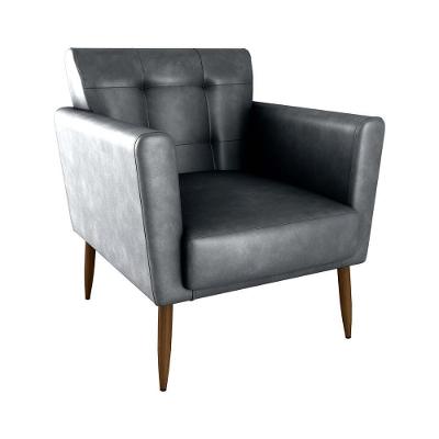 Poltrona Decorativa Confortável Pés Em Madeira Maciça Cancun Sintetico Preto Matrix Sintetico Rustico Preto