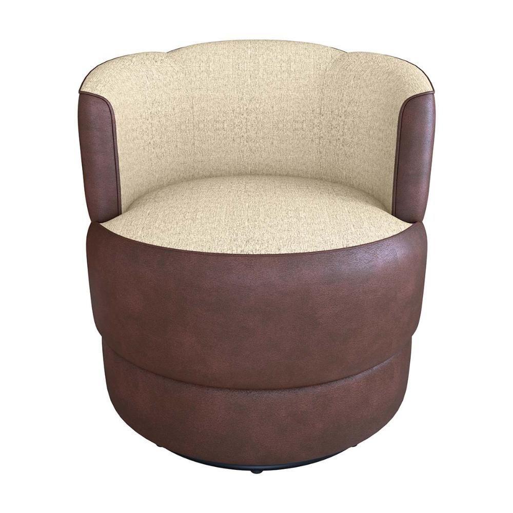 Poltrona Decorativa Giratória Base De Ferro Marselha Boucle Millenium Cinza Matrix Sintetico Rustico Linho Mileniun - 2