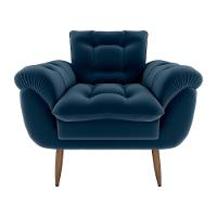 Poltrona Decorativa Confortável Pés Em Madeira Maciça Xangai Veludo Azul Matrix Veludo Azul - 2