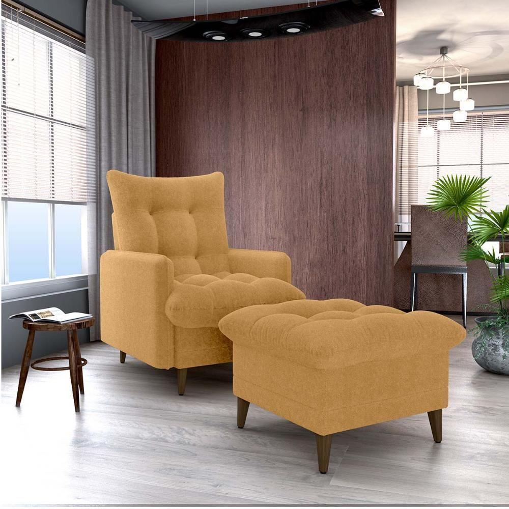 Poltrona De Amamentação Com Puff Montreal Suede Mostarda Matrix Boucle Mostarda - 8