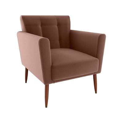 Poltrona Decorativa Confortável Pés Em Madeira Maciça Cancun Veludo Ferrugem Matrix Veludo Ferrugem