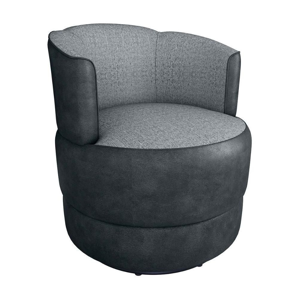 Poltrona Decorativa Giratória Base De Ferro Marselha Prero E Cinza Matrix Sintetico Preto Linho Cinza - 1
