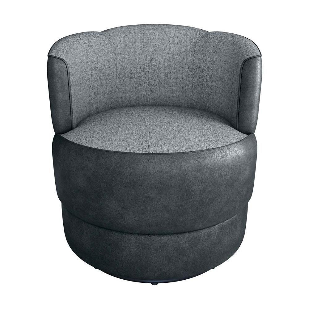 Poltrona Decorativa Giratória Base De Ferro Marselha Prero E Cinza Matrix Sintetico Preto Linho Cinza - 2