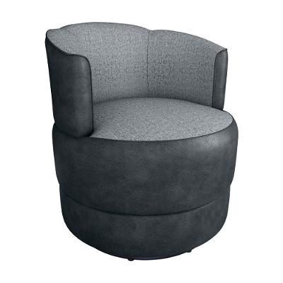 Poltrona Decorativa Giratória Base De Ferro Marselha Prero E Cinza Matrix Sintetico Preto Linho Cinza