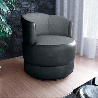 Poltrona Decorativa Giratória Base De Ferro Marselha Prero E Cinza Matrix Sintetico Preto Linho Cinza - 4