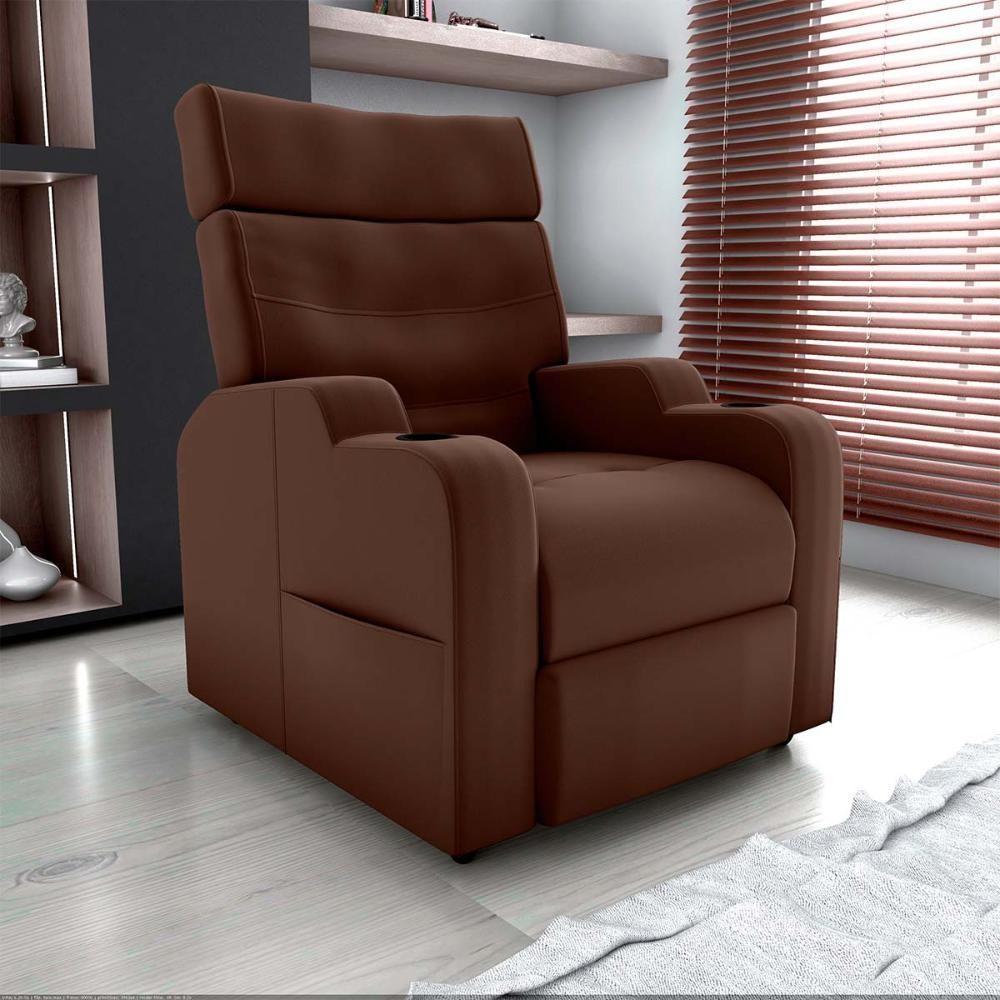 Poltrona Reclinável Do Papaicom Porta Copos Porta Controle Toro Ferrugem Matrix Veludo Ferrugem - 6